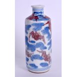 A 19TH CENTURY CHINESE BLUE AND WHITE PORCELAIN SNUFF BOTTLE bearing Kangxi marks to base, painted