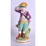 19th c. Derby figure of a holding flowers to his hat, incised ‘N’ number to base. 27cm high