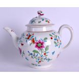 18th c. Worcester fine teapot and cover enamelled with flowers in turquoise, orange, mauve and