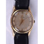 A GOLD PLATED OMEGA AUTOMATIC WRISTWATCH. 3 cm wide.
