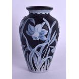 A FINE ENGLISH BLACK CAMEO GLASS VASE Attributed to Thomas Webb, wonderfully decorated with