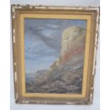 BRITISH SCHOOL (19th/20th Century), framed oil on canvas, cliffs in a coastal landscape. 48 cm x