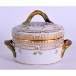 20th c. Royal Copenhagen Flora Danica sugar box and cover painted with Angallis tenella Lg.,