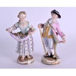 A PAIR OF 19TH CENTURY MEISSEN PORCELAIN FIGURES OF GARDENERS modelled as a male and female in