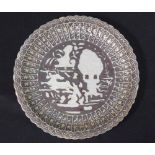 A CHINESE YUAN STYLE CHRYSANTHEMUM MOULDED DISH decorated with figures, deer and landscapes. 20 cm