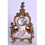 A 19TH CENTURY AUSTRIAN VIENNA ENAMEL AND BRONZE DESK CLOCK of small proportions, painted with