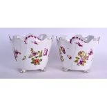 A PAIR OF LATE 18TH CENTURY VIENNA PORCELAIN JARDINIERES painted with floral sprays under a