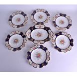 Royal Crown Derby fine dessert service comprising an oval dish and six plates painted with flower