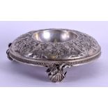 A MID 19TH CENTURY CONTINENTAL SILVER SALT decorated in relief with birds and scrolling foliage. 4.3