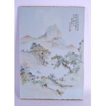 A GOOD CHINESE REPUBLICAN PERIOD FAMILLE ROSE FALANGCAI PORCELAIN PANEL painted with landscapes
