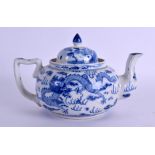 A SMALL 19TH CENTURY CHINESE BLUE AND WHITE TEAPOT AND COVER Kangxi style, painted with dragons.