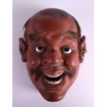 A 19TH CENTURY JAPANESE MEIJI PERIOD PAINTED NOH MASK modelled as a jovial male with moustache. 20