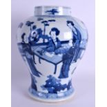 A 19TH CENTURY CHINESE BLUE AND WHITE PORCELAIN VASE Kangxi style, bearing Chenghua marks to base,