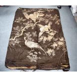 A LARGE 19TH CENTURY JAPANESE MEIJI PERIOD EMBROIDERED SILK PANEL depicting three birds amongst