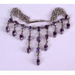 A 1920S SILVER PEARL AND AMETHYST FRINGE NECKLACE.
