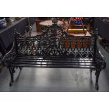 A VICTORIAN COALBROOKDALE CAST IRON GARDEN BENCH, openwork back with central armorial, flanked by