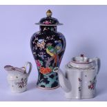 A JAPANESE TAISHO PERIOD PORCELAIN VASE AND COVER, together with a New Hall porcelain tea pot and