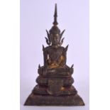 A 19TH CENTURY THAI SOUTH EAST ASIAN POLYCHROMED BRONZE BUDDHA modelled with one hand resting open