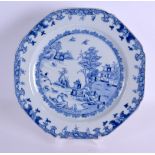 AN EARLY 18TH CENTURY CHINESE BLUE AND WHITE OCTAGONAL PLATE Qianlong, painted with landscapes. 22