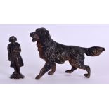 A LATE 19TH CENTURY AUSTRIAN COLD PAINTED BRONZE FIGURE OF A HOUND together with an antique bronze