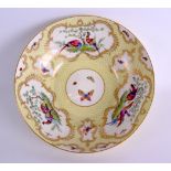 A RARE LARGE ROYAL WORCESTER YELLOW SCALE BOWL C1931, painted with birds by Freeman. 23 cm