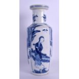 A 19TH CENTURY CHINESE BLUE AND WHITE ROULEAU VASE Kangxi style, painted with figures within