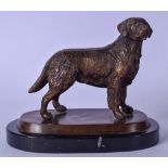 AN EARLY 20TH CENTURY BRONZE FIGURE OF A DOG, modelled standing upon an oval base. 18 cm x 21 cm.