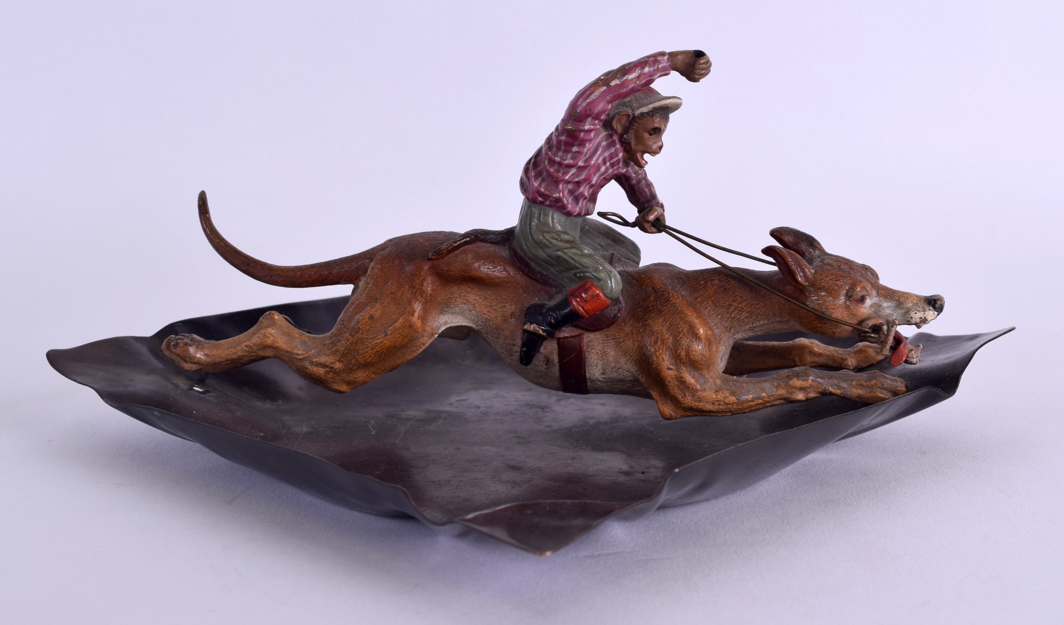A RARE 19TH CENTURY AUSTRIAN COLD PAINTED BRONZE FIGURE OF A MONKEY in the form of a jockey riding