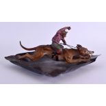 A RARE 19TH CENTURY AUSTRIAN COLD PAINTED BRONZE FIGURE OF A MONKEY in the form of a jockey riding