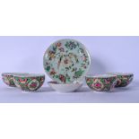 A 19TH CENTURY CHINESE CANTON FAMILLE ROSE PORCELAIN DISH, together with another and four famille