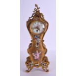 AN UNUSUAL 19TH CENTURY FRENCH ENAMELLED BRONZE SCROLLING MANTEL CLOCK painted with putti and