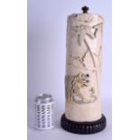 A LARGE 19TH CENTURY JAPANESE MEIJI PERIOD CARVED IVORY VASE AND COVER decorated with a tiger