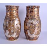 A PAIR OF 19TH CENTURY JAPANESE MEIJI PERIOD SATSUMA VASES painted with warriors within
