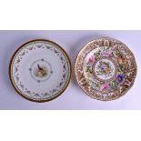 A 19TH CENTURY FRENCH LIMOGES PORCELAIN PLATE together with a Derby King street plate. 23 cm