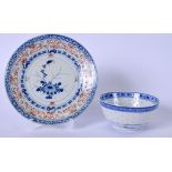 AN EARLY 20TH CENTURY CHINESE BLUE AND WHITE PORCELAIN RICE BOWL, together with a dish painted
