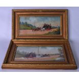 PHILIP H RIDEOUT (1850-1920), framed pair watercolour & gouache, signed, coaching scenes. 16 cm x 36