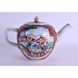 AN UNUSUAL 18TH CENTURY CHINESE EXPORT TEAPOT AND COVER painted with figures musing within