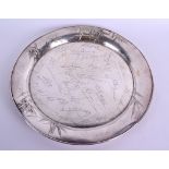 A LATE 19TH CENTURY CHINESE EXPORT ENGRAVED SILVER BAMBOO TRAY decorated with signatures. 317 grams.