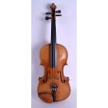 A TWO PIECE BACK VIOLIN with no label, bow unmarked. Violin 59 cm long. (2)