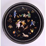A RARE LARGE ITALIAN LENCI TORINO BLACK GLAZED DISH painted with Mediterranean figures dancing