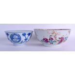 AN 18TH CENTURY CHINESE EXPORT FAMILLE ROSE PORCELAIN BOWL Qianlong, together with a blue and