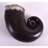 AN EARLY 19TH CENTURY SILVER AND HORN SNUFF MULL engraved J Paul from his Son. 8 cm x 7 cm.