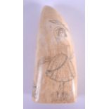 A MID 19TH CENTURY CARVED SAILORS IVORY SCRIMSHAW TOOTH both sides engraved with females holding