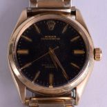 A GOOD 9CT GOLD ROLEX OYSTER PERPETUAL CHRONOMETER WRISTWATCH with yellow metal flexible strap. Dial