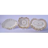 AN 18TH CENTURY CAUGHLEY PORCELAIN HEART SHAPED DISH, together with two other dishes. Largest 27