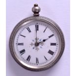 AN ANTIQUE CONTINENTAL SILVER FOB WATCH. 3.5 cm diameter.