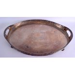 A LARGE GEORGE V SILVER TWIN HANDLED SERVING TRAY. Chester 1913. 110 oz. 55 cm x 37 cm.
