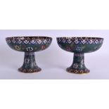 A RARE PAIR OF 17TH/18TH CENTURY CHINESE CLOISONNE ENAMEL STEM CUPS Late Ming/Qing, decorated with