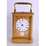 A GOOD 19TH CENTURY FRENCH LEGRAND A PARIS REPEATING CARRIAGE CLOCK with dual dial and foliate