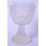 A GERMAN FROSTED GLASS GOBLET IN THE LALIQUE STYLE, decorated with a bearded male. 15 cm high.